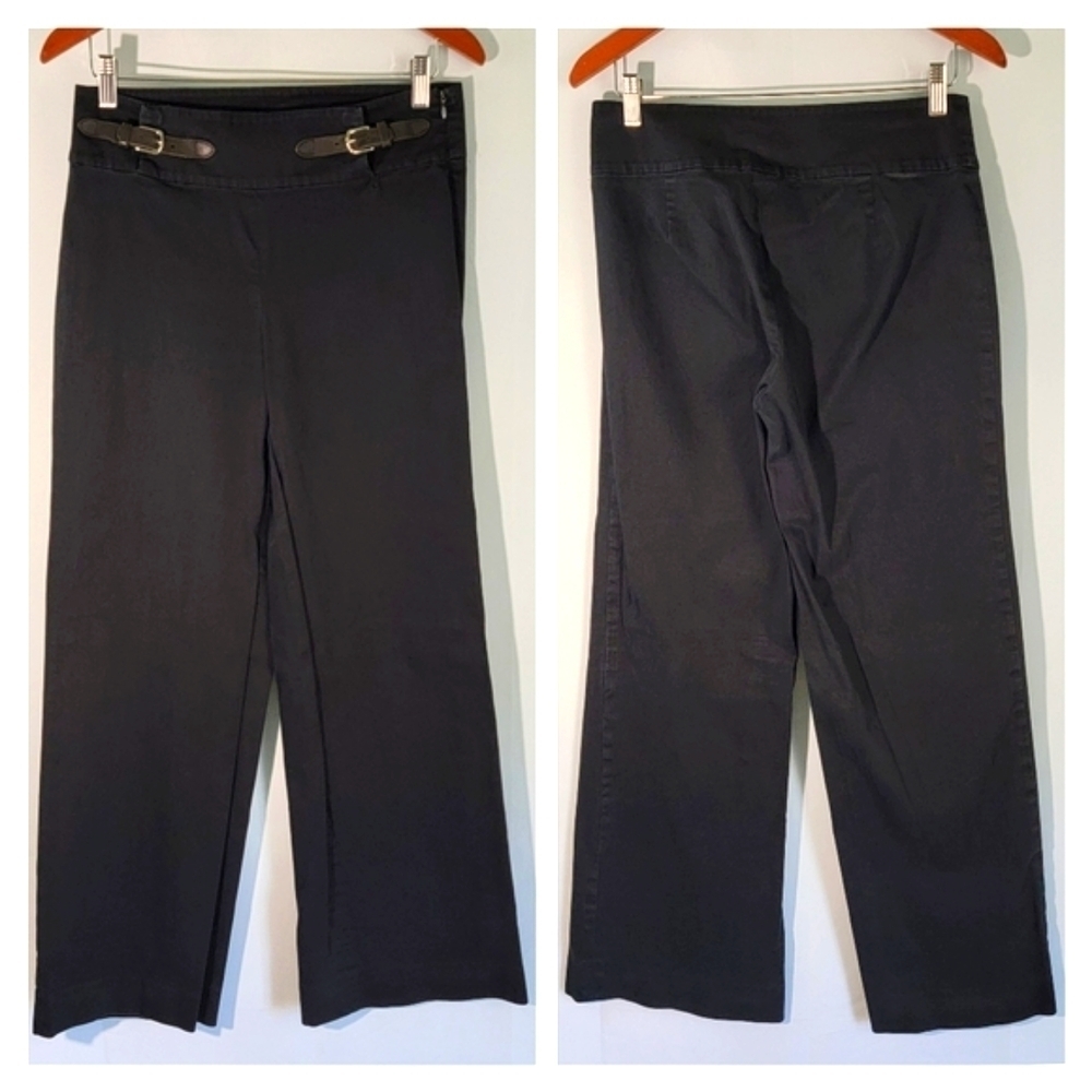Lauren Ralph Lauren Black Stretch Straight Leg Faux Leather Details Pants Size 6